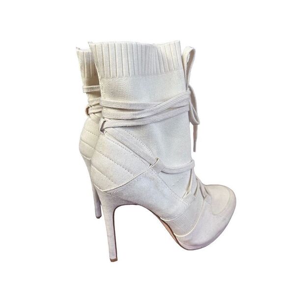 JF Just Fab Lou White Throwback Lace-Up Bootie Heel Size 6.5 - Picture 6 of 16